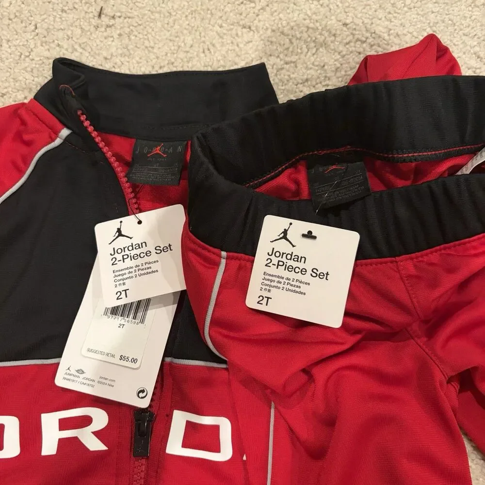 NWT Jordan Wind Breaker Piping Set Full Zip Long Sleeve/Jogger Red Toddler 2T